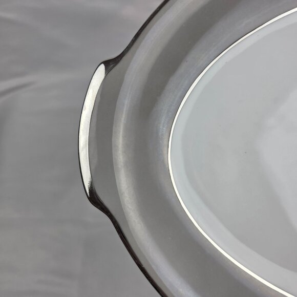Sango Plantina Oval Serving Platter White with Gray Band & Platinum Trim - Picture 15 of 16